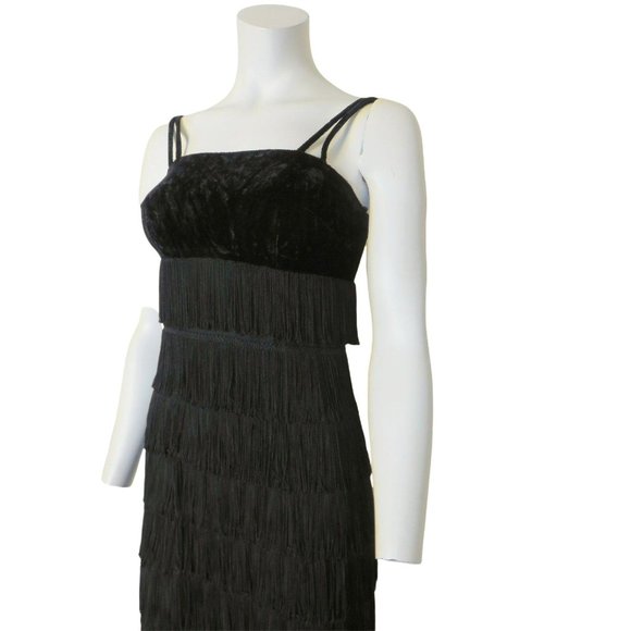 Vintage Flapper Dress S Black Fringe Roaring 20s Gatsby Party Halloween Costume - Picture 1 of 12